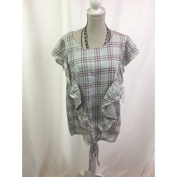 A.n.a Ruffle short sleeve tee plaid XL - Picture 1 of 12